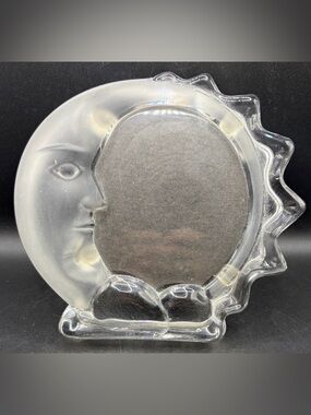 Vintage Frosted & Clear Glass Celestial Crescent Moon Sun Picture Photo Frame
